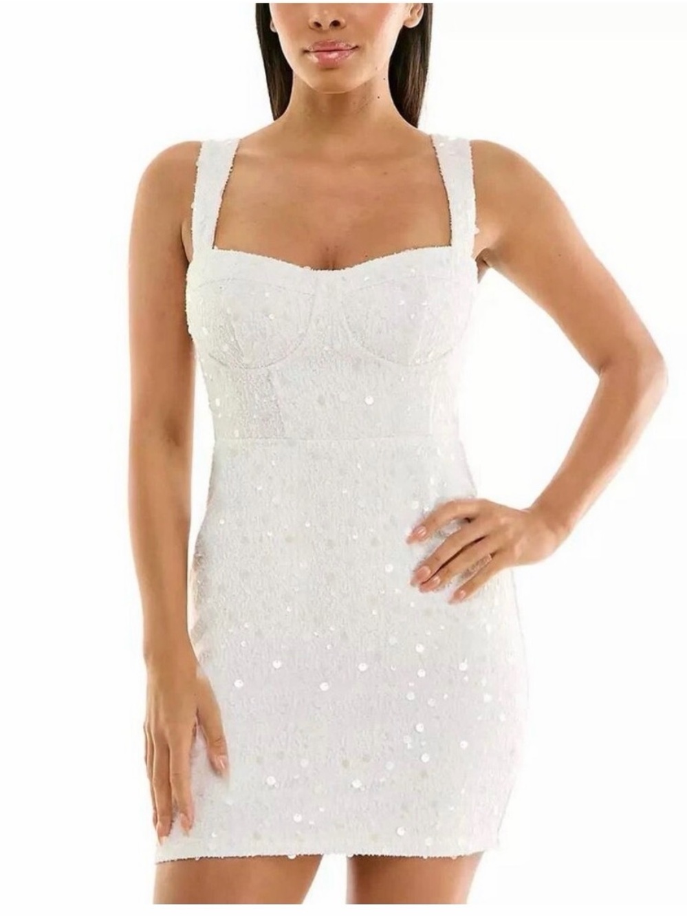 City Studio White Sequin Bustier Mini Dress juniors 13/14
